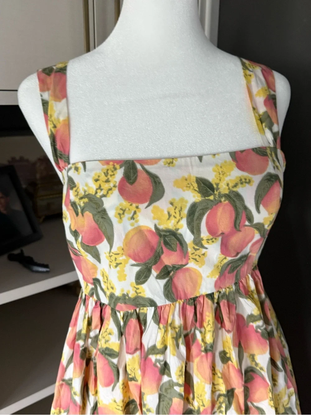 J. Crew Peach Print Square-Neck Maxi Dress in Pink, Yellow & Cream